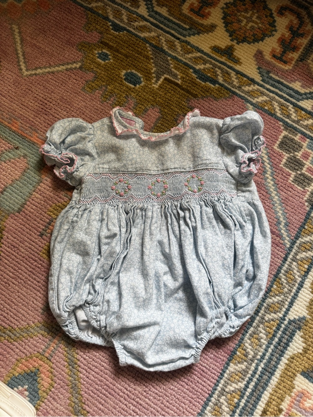 Petit Bebe Blue Floral Smocked Bubble Romper